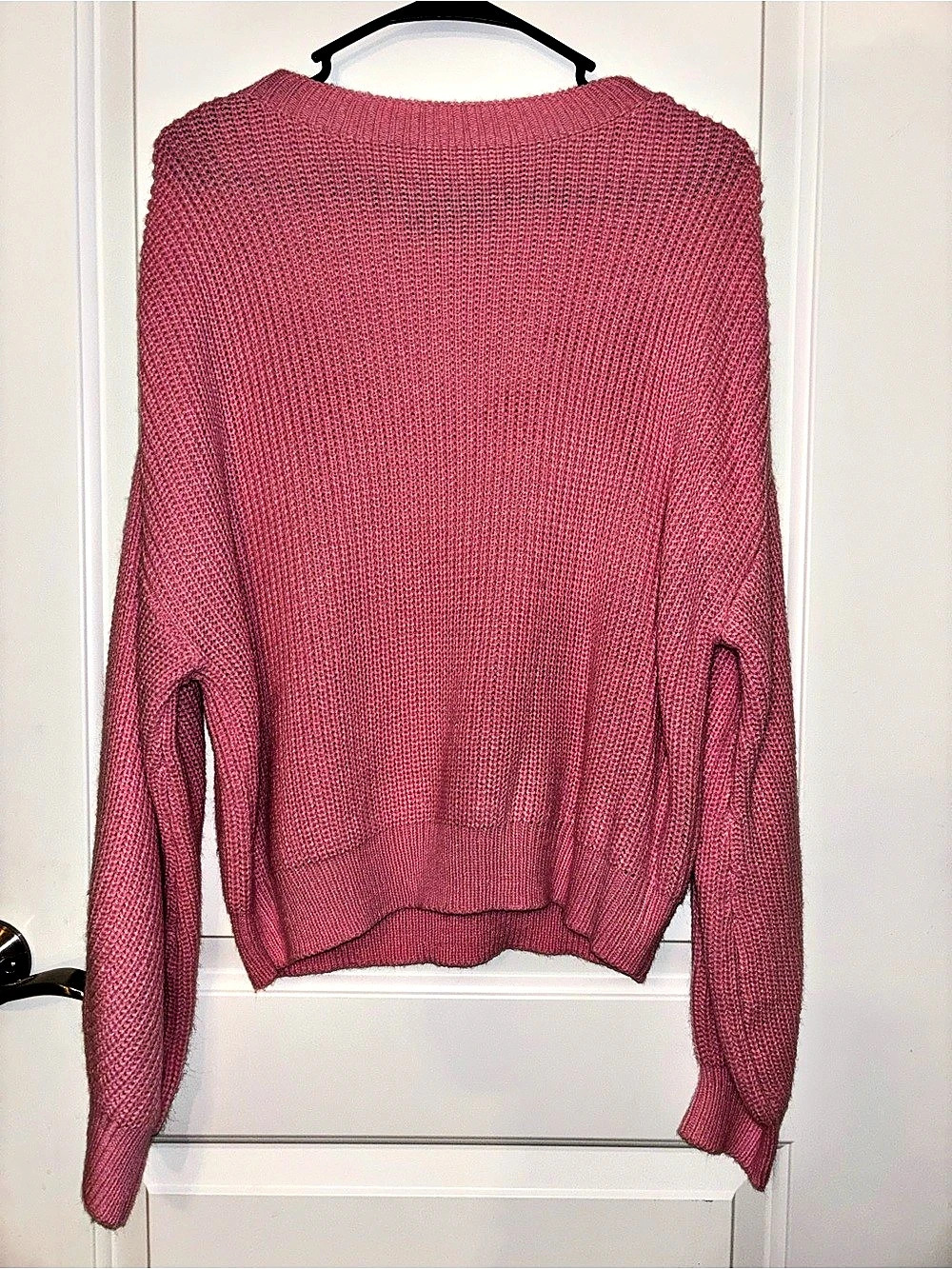 SHEIN Textured Knit Crewneck Sweater in Pink